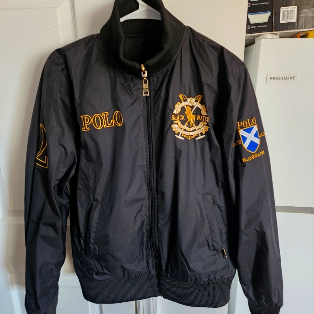 Polo by Ralph Lauren Black Bomber Jacket with Stand-Up Collar(Reversable) New.